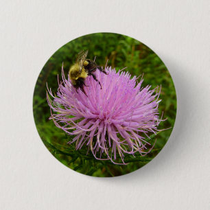 Bee on Thistle Flower Natuur Ronde Button 5,7 Cm