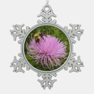 Bee on Thistle Flower Natuur Tin Sneeuwvlok Ornament