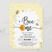 Bee One Honey Bee 1st Birthday Invitation (Devant / Derrière)