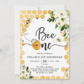 Bee One Honey Bee Floral 1st Birthday Invitation (Devant)