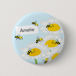 Bee op de langwerpige Button - Blauwe achtergrond