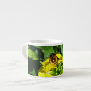 Bee op gele bloemen espresso kop