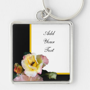 Bee op roze gele rozenbloemen sleutelhanger