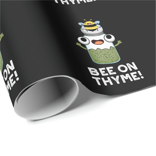 Bee op Thyme Funny Herb Insect Pun Dark BG Cadeaupapier (Rol Hoek)