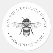 Bee Organic Honey met Logo Honey Jar deksel Ronde Sticker (Voorkant)