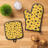 Bee Oven Mitt & Pot Holder Set – Schattigee bijenk (Top down)