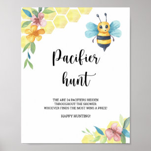 Bee - pacifier jachtwedstrijd baby shower poster