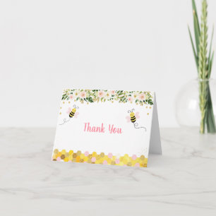 Bee Pink Gold Floral Birthday Hartelijk dank Bedankkaart