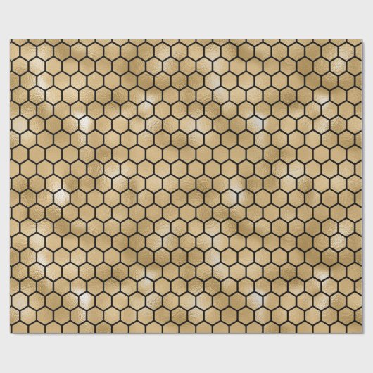 Bee Queen Honey Comb Hexagone Black Gold Cadeaupapier (Vlak)