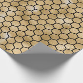 Bee Queen Honey Comb Hexagone Black Gold Cadeaupapier (Hoek)