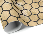 Bee Queen Honey Comb Hexagone Black Gold Cadeaupapier (Rol Hoek)