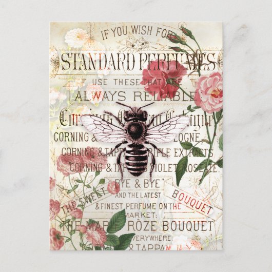  Bee Rose Bouquet Ephemera Briefkaart (Voorkant)