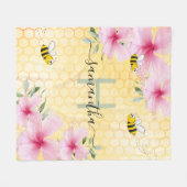 Bee roze floralen gele honingraat monogram fleece deken (Voorkant (Horizontaal))