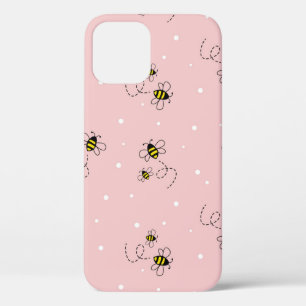 Bee seamless pattern on pastel background. Vintage iPhone 12 Hoesje