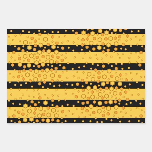Bee Stripe Patronen Geel en Zwart met Hexagons Inpakpapier Vel (Voorkant)