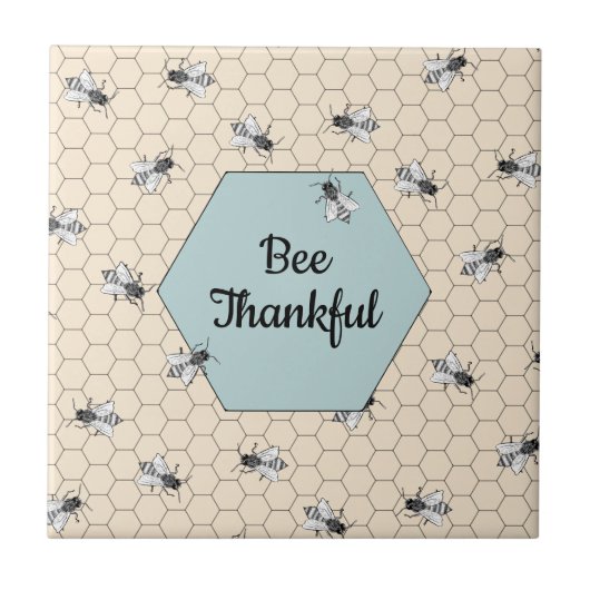 Bee Thankful Beehive Quote Turquoise Tegeltje (Voorkant)