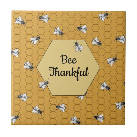 Bee Thankful Honey Bee Quotting Gold Tegeltje (Voorkant)