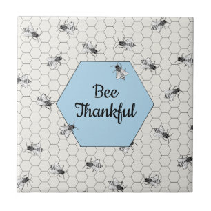 Bee Thankful Quote Cornflower Blue Tegeltje