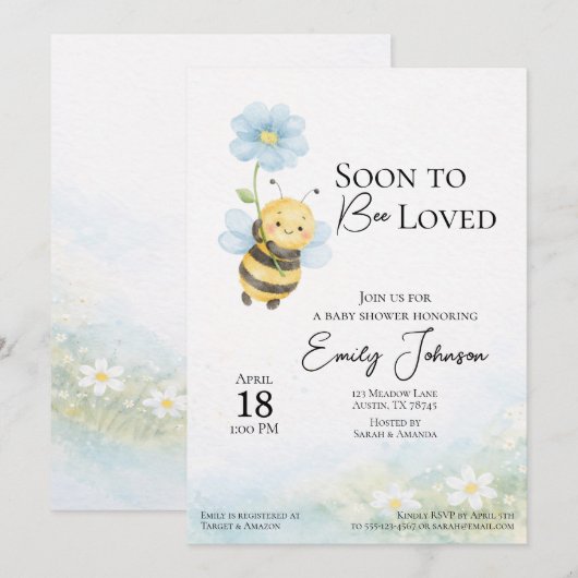 Bee Theme Baby Shower Invitation (Devant / Derrière)
