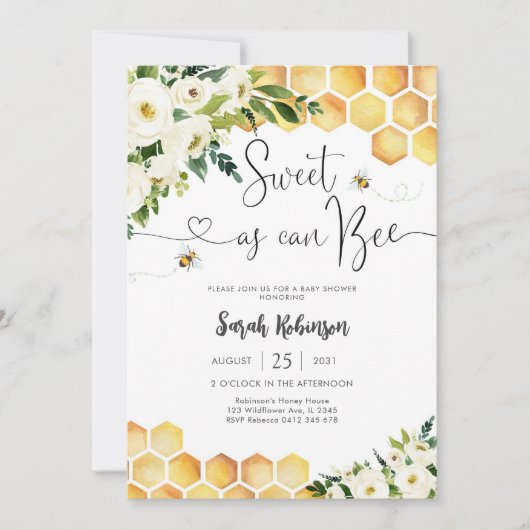 Bee Theme Baby Shower Invitation (Devant)