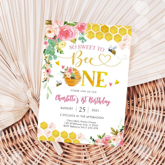 Bee Theme First Birthday Invitation