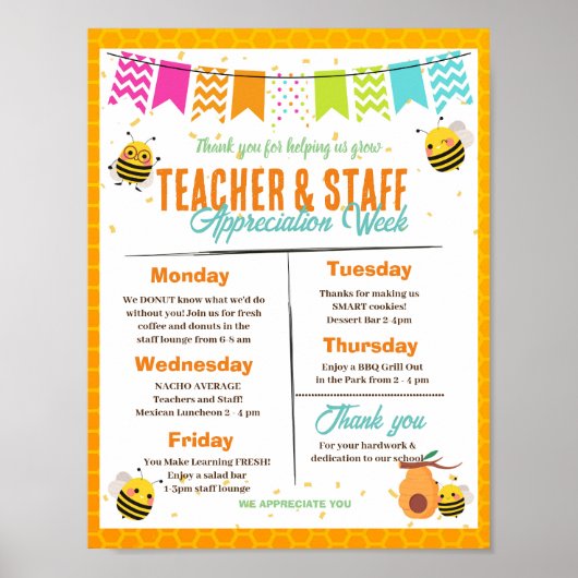 Bee themed Teacher Appreciation Week sjabloon Poster (Voorkant)