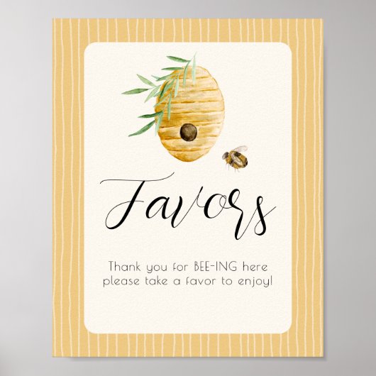 Bee Themed Watercolor Bumblebee Favor Table Sign Poster (Voorkant)