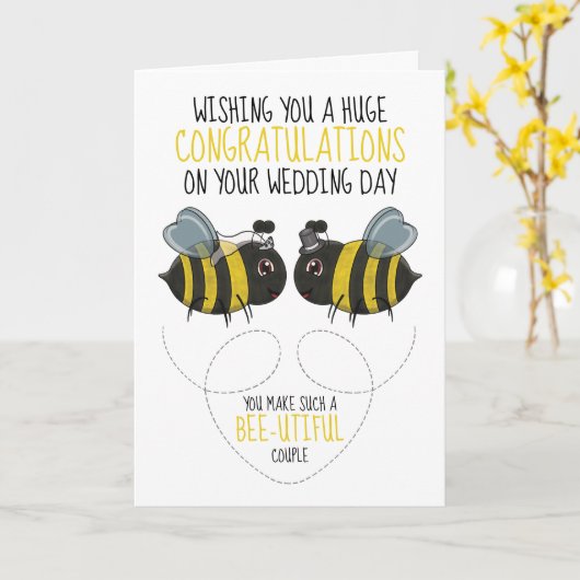 Bee Thleed Wedding Gefeliciteerd Kaart (Gele Bloem)