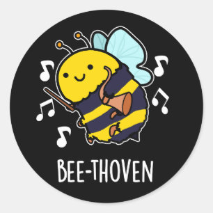 Bee-thoven Funny Music Bee Pun Dark BG Ronde Sticker