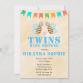 Bee Twins Aquarelle Bébé Douche Invitations (Devant)