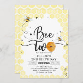 Bee Two Honey Bee 2nd Birthday Invitation Kaart (Voorkant / Achterkant)