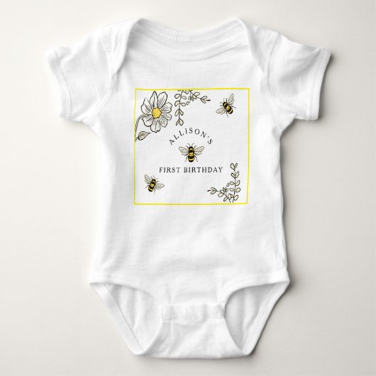 Bee Verjaardag Bumble Bee Party Romper (Voorkant)