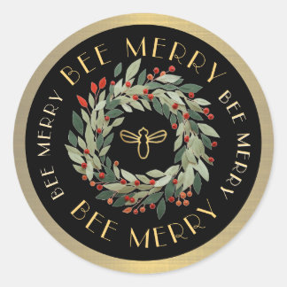 BEE Vrolijk Bijenhouderij Imker Kerstkrans & Bijen Ronde Sticker