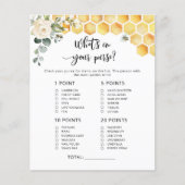 Bee Wat zit er in je paarse baby shower game (Voorkant)