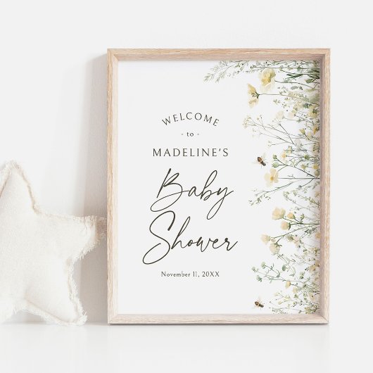 Bee Wildflower Baby shower Welkomstbord Poster