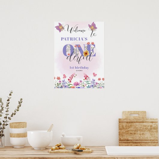 Bee Wildflower Onederful 1e Verjaardag Welkom Poster (Keuken)
