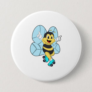 Bee with Roller skates Ronde Button 7,6 Cm