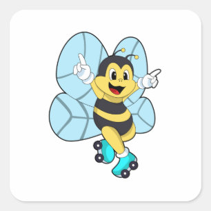 Bee with Roller skates Vierkante Sticker