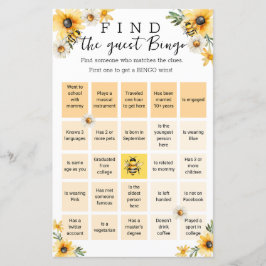 Bee Yellow Flowers Baby shower bingo spel
