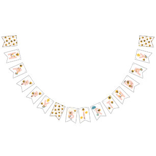 Bee Yellow & Roze Floral ONE Baby's 1ste verjaarda Vlaggetjes