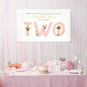 Bee Yellow & Roze Floral TWEE Baby's tweede verjaa Spandoek