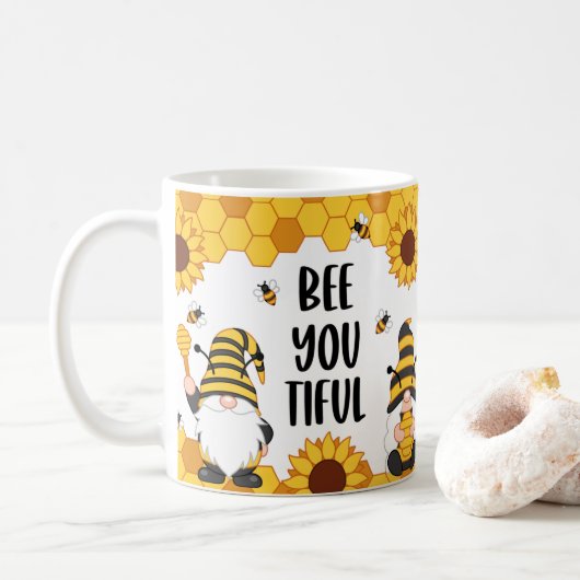 Bee You tiful Gnome Bee Hive Design Coffee Mug Cup (Avec donut)
