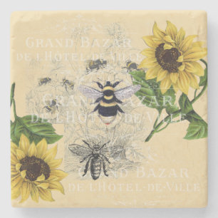  Bee Zonnebloem Cream Natuur Stone Onderzetter