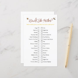 Bee "zou ze liever" Vrijgezellenfeest spel