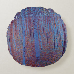 Beech Forest van Gustav Klimt, Art Nouveau Rond Kussen
