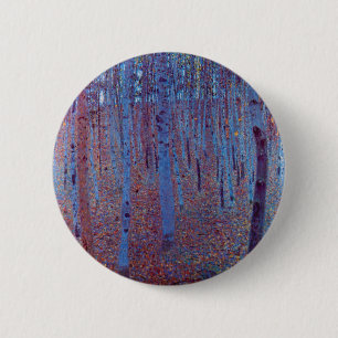 Beech Forest van Gustav Klimt, Art Nouveau Ronde Button 5,7 Cm