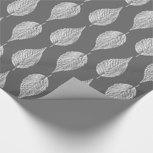 Beech Leaf Chalk Print, grijs / grijs en wit Cadeaupapier (Hoek)
