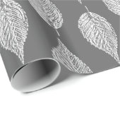 Beech Leaf Chalk Print, grijs / grijs en wit Cadeaupapier (Rol Hoek)
