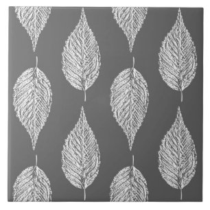 Beech Leaf Chalk Print, grijs / grijs en wit Tegeltje