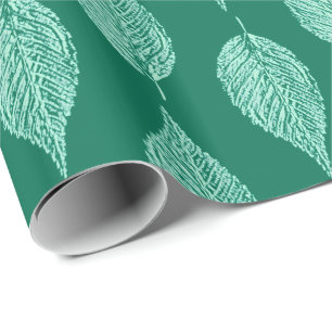 Beech Leaf Chalk Print, Turquoise en Aqua Cadeaupapier